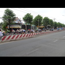 Ein Radrennen mit großer Polizeieskorte